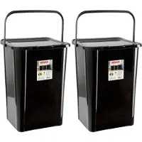 PlasticForte Recycling afvalbak - 2x - zwart - 45 Liter - afsluitbaar - 34 x 40 x 54 cm - kunststof