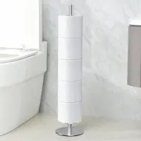 Unyqoos Vrijstaande toiletrolhouder van roestvrij staal, 15 x 15 x 65 cm – waterbestendig, ruimte voor 5 rollen, voetstuk van 5,5 cm
