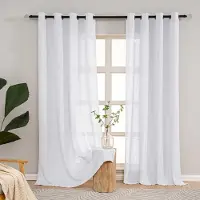 Unyqoos Moderne witte halftransparante gordijnen met inslagringen in linnen-look set van 2