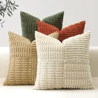 Unyqoos Set van vier decoratieve corduroy kussenhoezen met gestreept patroon