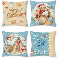 Unyqoos Set van 4 decoratieve kussenhoezen met feestelijk winterthema voor huisdecoratie