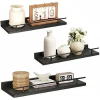 Unyqoos Set van drie zwarte houten wandrekken voor diverse ruimtes en decoraties