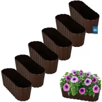KOTARBAU 6 st. Balkonbak, Bloembak voor Balkon, Kunststof, 40 x 13 x 13 cm, Bruin, Plantenbak Balkon, Groot, Rustiek, Weerbestendig Plantenbak, voor Binnen en Buiten