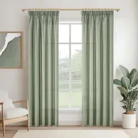 Unyqoos Set van twee saliegroene gordijnen met linnenlook en plooiband voor diverse kamers