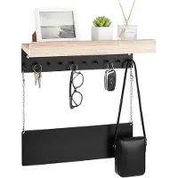 Unyqoos Houten wandorganizer met opbergrek en 10 haken voor sleutels en meer