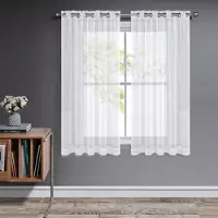 Unyqoos Witte voile gordijnen set met zilveren ringen voor slaapkamer en woonkamer