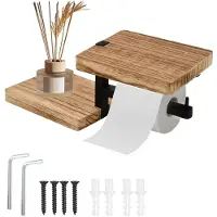 Unyqoos Houten toiletrolhouder met extra opbergruimte en wandmontage