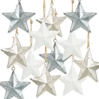Unyqoos Set van 12 metalen sterhangers in zilver, wit en grijs voor kerstdecoratie