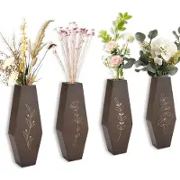 Unyqoos Set van vier stijlvolle houten wandvazen voor binnenplanten en decoratie