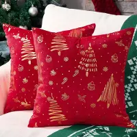 Unyqoos Set van 2 fluwelen kussenslopen in rood voor feestelijke kerstdecoratie