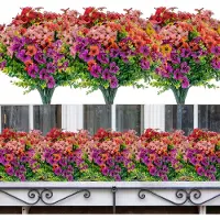Unyqoos Kunstbloemen set, 10 bosjes – weerbestendig en UV-bestendig, 35 cm, elk bosje bevat 7 stelen/21 bloemen, gemaakt van hoogwaardig kunststof, kleuren: lila/wit/geel/oranje/poederroze