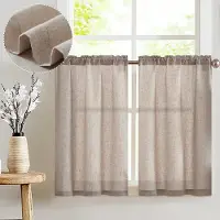 Unyqoos Gordijnset van Linnenlook Vitrage voor Keuken en Balkondeur in Landelijke Stijl, 65 x 90 cm, Set van 2