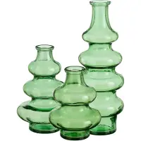 Mica Decorations Bloemenvaas Sira - 3x - transparant glas - groen - 3 maten - vaas - sierlijk model