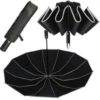 Unyqoos Stormbestendige compacte paraplu met reflectoren en 12 baleinen, automatisch