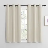 Unyqoos Set van 2 lichtbeige thermische gordijnen met ringen voor de woonkamer