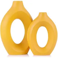 Unyqoos Set van twee moderne gele keramische vazen voor decoratie in huis, 2 stuks, Gelb, Keramiek, 23.5cm