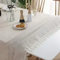 Unyqoos Stijlvol Beige Linnen Tafelkleed met Kwastjes voor Feestelijke Tafeldecoratie