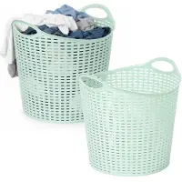 PlasticForte Wasmand opbergmand - 2x - flexibel kunststof - groen - 27 liter - open structuur