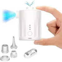 OEM Elektrische 2-in-1 mini-luchtpomp voor luchtbedden en zwembaden, draagbaar, met 4 luchtinlaten, inclusief batterij-oplader en transporttas, wit