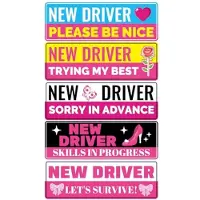OEM 5 stuks automagneet voor bestuurders, 28x8,5 cm, magnetische stickers, geschikt voor studenten-chauffeurs, veiligheidswaarschuwing, voor beginners, waterbestendig, verwijderbare bumper (roze)