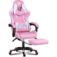 ALFORDSON Ethan - Gaming stoel bureau stoel - 360° draaibaar & 150° kantelbaar - Verstelbare zithoogte (44-54 cm) - Ingebouwde voetensteun - Lendenkussen - PU lederen zitting - Tot 180 kg