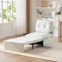 OKWISH Slaapbank 81,5 x 195 cm - 2-In-1 Uitschuifbaar Eenpersoonsbed Voor Kleine Ruimtes - Linnen - Wit