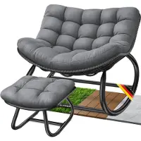 Aktiv shop GmbH Outdoor Schommelstoel XXL met voetenbank – ergonomische loungestoel met premium zitkussen, voor binnen en buiten, weerbestendig, antislip, belastbaar tot 120 kg, grijs