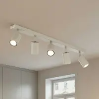 Sigma Plafondspot Zoom, 5-lamps, grijs-beige, staal, GU10 dimbaar, crème / amber, Woon-/ Eetkamer, metaal, Modern, buitenspot