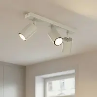 Sigma Plafondspot Zoom, 3-lamps, grijs-beige, staal, GU10 dimbaar, crème / amber, Woon-/ Eetkamer, metaal, Modern, buitenspot