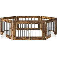 vidaXL Opvouwbaar hondenhekje met standaards 6 st Gerookt eiken 602 cm