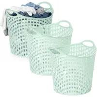 PlasticForte Wasmand opbergmand - 3x - flexibel kunststof - groen - 27 liter - open structuur