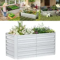 XINZI Hoge plantenbak, metalen tuinbak van verzinkt staal, roestvrij en weerbestendig, plantenbak voor tuin en balkon, rechthoekig, zilver, 240 x 120 x 58 cm