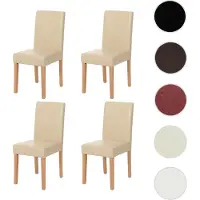 Mendler Set van 4 eetkamerstoelen, keukenstoelen, model Littau Leer, crème kleur, lichte poten