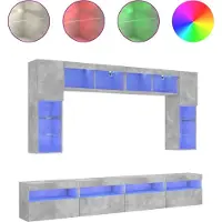 Syfax 8-delige Tv-wandmeubelset met LED-verlichting betongrijs