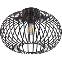LINDBY - plafondlamp - 1licht - Staal - H: 25.5 cm - E27 - zwart, geborsteld koper