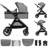 Kinderkraft ESME 2-in-1 Kinderwagen – Combi Wieg & Wandelwagen – Inclusief Autostoeladapters – Grote Lekvrije Wielen – Tot 25 kg - Grijs