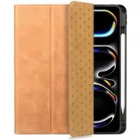 Rosso Elite Hoes Geschikt voor iPad Pro 13 (2024/2025) - 2-in-1 Echt Leer Book Case en Back Cover - Magnetisch Uitneembaar Hoesje - Beschermhoes Lichtbruin