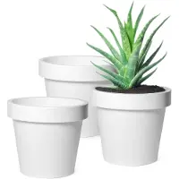 Mega Collections Plantenpot/bloempot - 3x - kunststof - wit - buiten - D20 x H18 cm