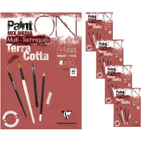 Clairefontaine - Paint ON - Multi-Techniek Pad - Tekenpapier - Schilderpapier - Terracotta - A4 - 250 g - 20 vel - 4 pack
