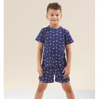 Little label shortama blauw Jongens Stretchkatoen Ronde hals All over print - maat 122/128