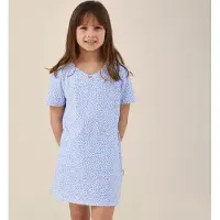 Little label - zomer nachthemd meisjes - luipaard blauw - 110-116 / 6Y - extra zachte bio-katoen