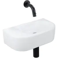 Qeramiq Fuente Fonteinset - 40x21.5x12cm - glad - halfrond - keramiek - fonteinkraan zwart mat - afvoerplug - verlaagd sifon - wit mat SW1210763/SW696205/SW696215/SW1108828