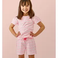 Little label gestreepte shortama van katoen roze/wit Meisjes Stretchkatoen Ronde hals - maat 146