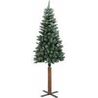 vidaXL Kerstboom met echt hout en sneeuw smal 150 cm groen