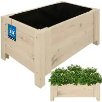 KOTARBAU Houten Plantenbak, Kiefernhout, 60 x 39 x 30 cm, Wit, Houten Bloembak, Plantenbak voor Buiten, met Vlies, voor Tuin, Terras, Balkon
