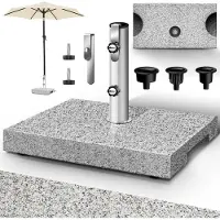 Tillvex Graniet Parasoldvoet met Transportgreep 25 kg Rechthoekig | Parasoldvoet Parasol met RVS Buis | Balkonparasoldvoet voor Parasolstokken 16-48 mm & 250 cm Parasoldiameter