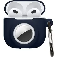 Kwmobile oordopjes case geschikt voor Apple Airpods 4 hoesje - Oortjes cover met AirTag houder - In-ear koptelefoon hoes - Silicone in donkerblauw