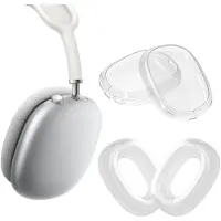 Kwmobile 2in1 set koptelefoon hoes en oorkussen cover - geschikt voor Apple AirPods Max / AirPods Max 2 - Hoes voor hoofdtelefoon in transparant