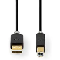Nedis USB-kabel | USB 2.0 | USB-A-stekker | USB-B-stekker | 480 Mbps | Verguld | 2,00 m | rond | PVC | antraciet | verpakking met venster