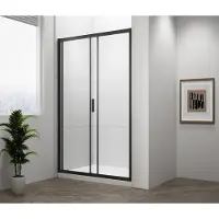 Polysan Easy Black Douchedeur 100cm, helder glas